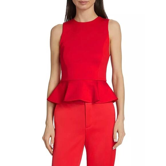 ALICE AND OLIVIA Poppy Peplum Scuba Top Womens XS Red Sleeveless Stretch Crew - Picture 1 of 16
